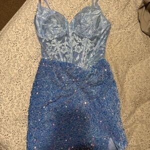 Elegant Blue Lace and Sequin Dress